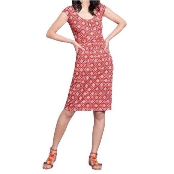 Boden Dresses & Skirts - Boden Margot Red White Medallion Cap Sleeve Scoop Neck Pullover Dress Size 6